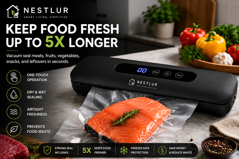 Nestlur™ FreshSeal Vacuum Food Sealer Machine | Keeps Food Fresh Up to 5X Longer